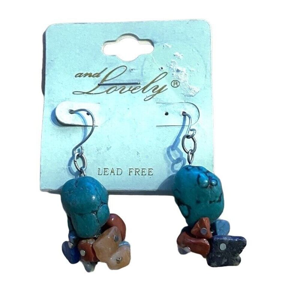 Western Dangle Earrings Turquois Coral Lapis Jasper Boho Cowboy Hippie Lead Free